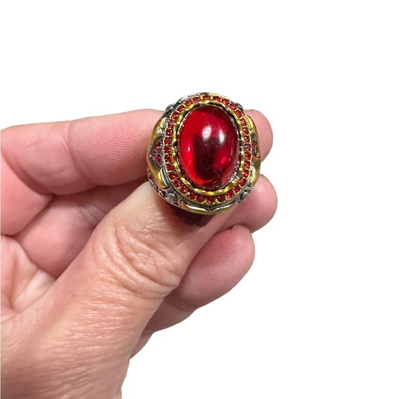 Silver with Gold Accents Red Ruby Unisex Ring - Picture 3 of 8